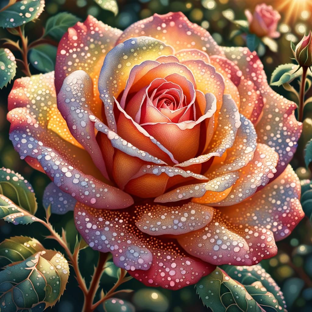 Fantasy Rose in Pointillism Style Garden