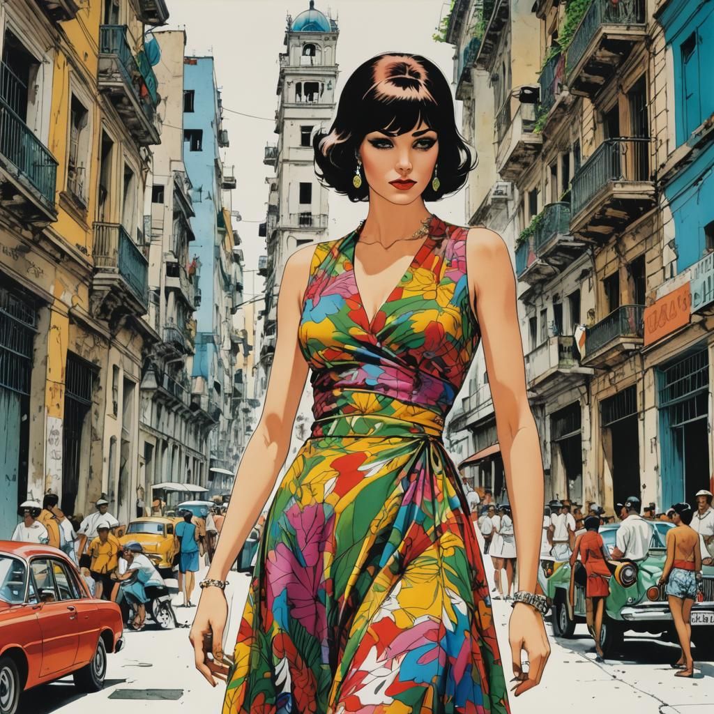 Woman in Colorful Cuba, Guido Crepax Style