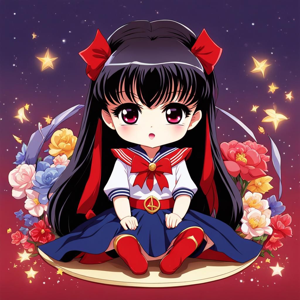 Chibi Sailor Mars Porcelain Doll in Anime Style