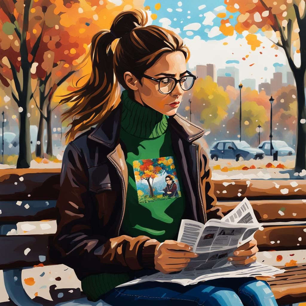 Woman reading a Newspaper.