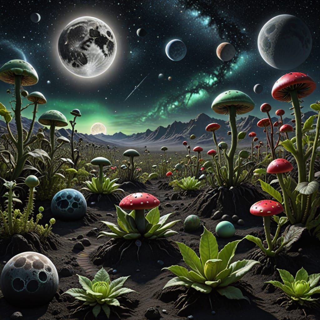 Hyperrealistic Alien Garden on the Moon