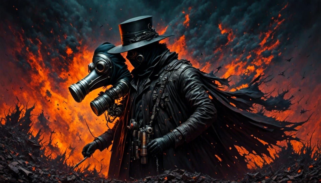 Dystopian Plague Doctor in Deep Color Horror