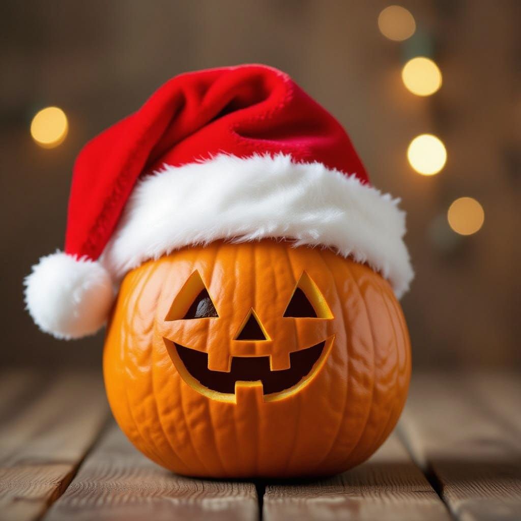 Cute Pumpkin Wearing a Christmas Hat