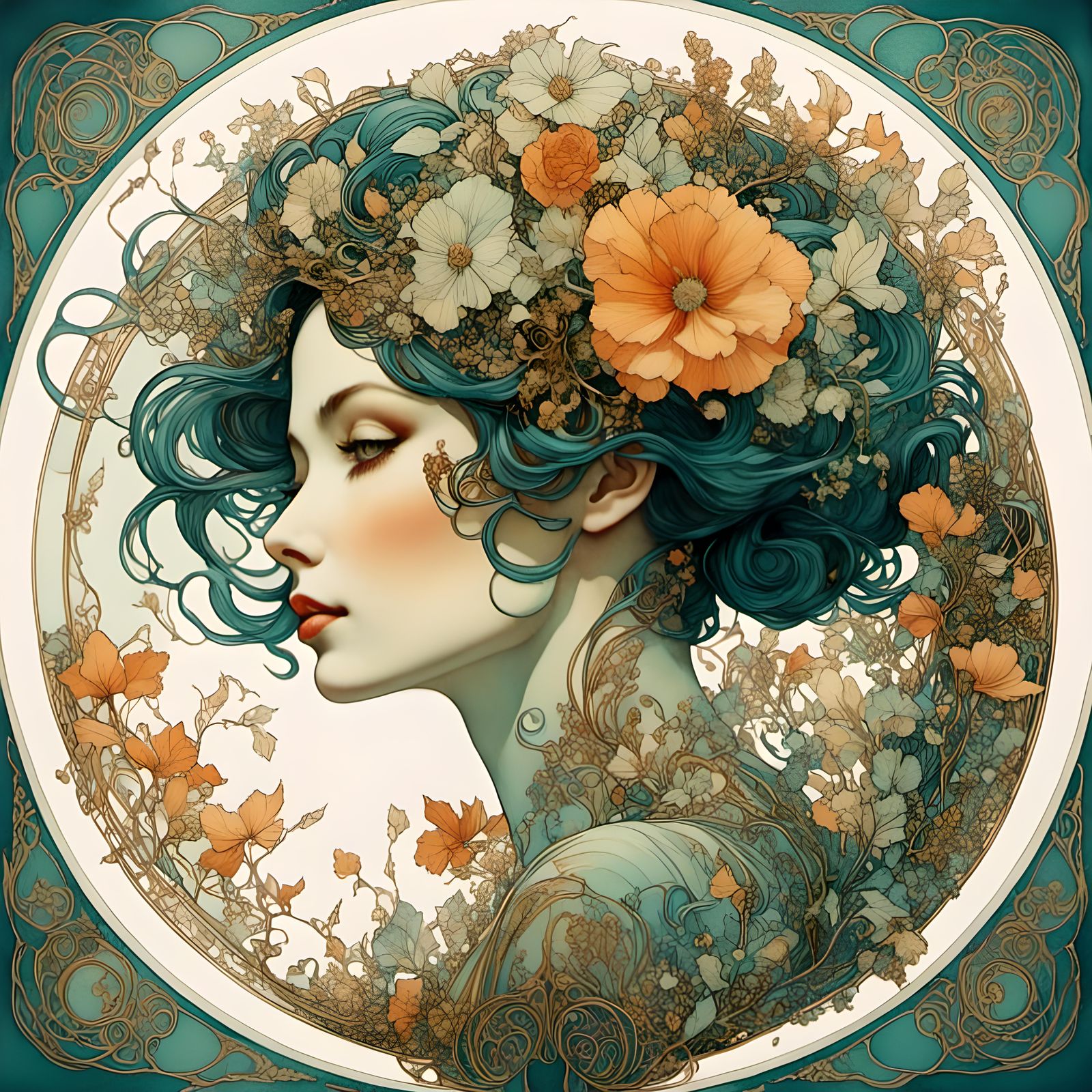 Seasonal Face in Art Nouveau Style
