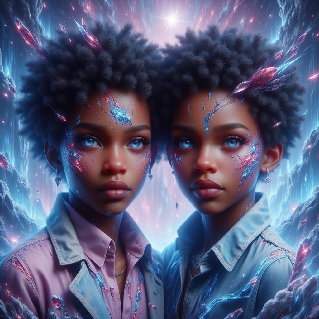 Twin Boys Portrait with Celestial Pisces Theme