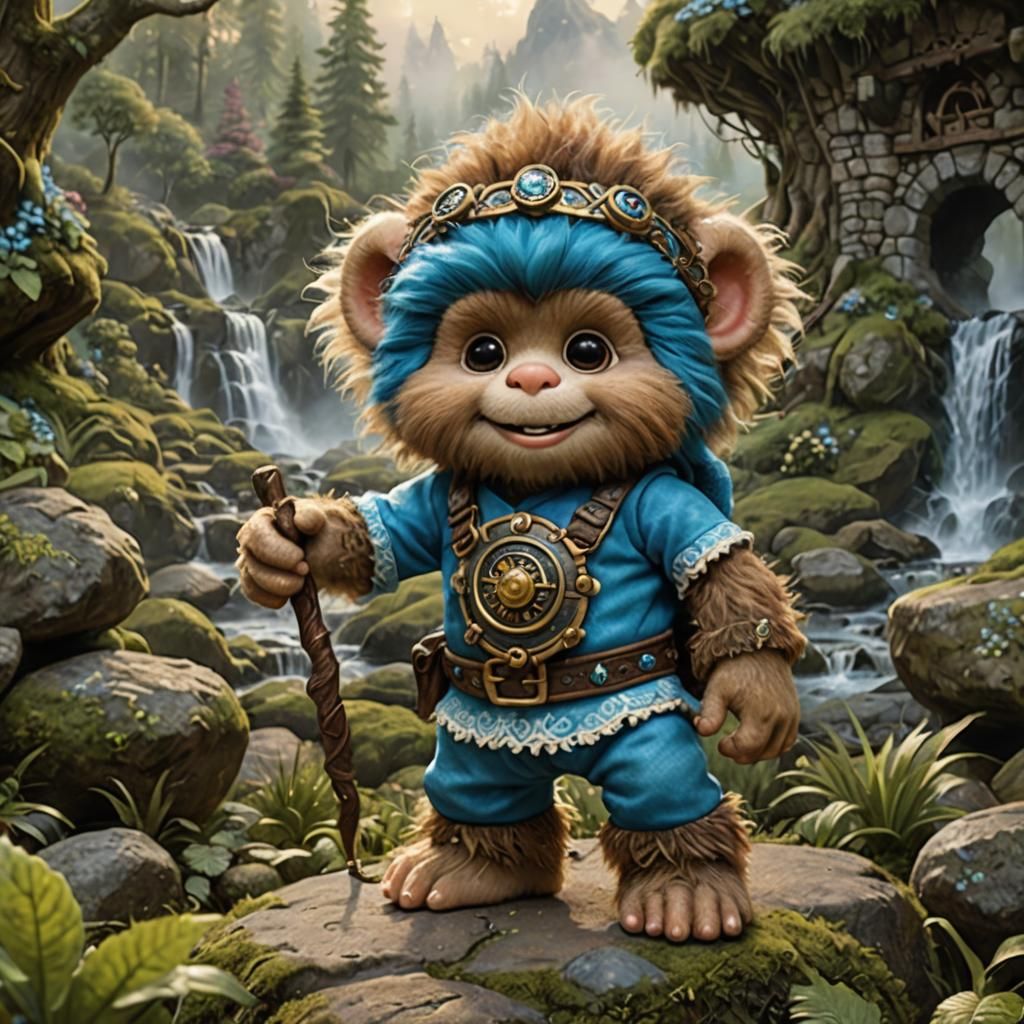 Fuzzy Troll-Smurf Fusion in Ethereal Fantasy Style
