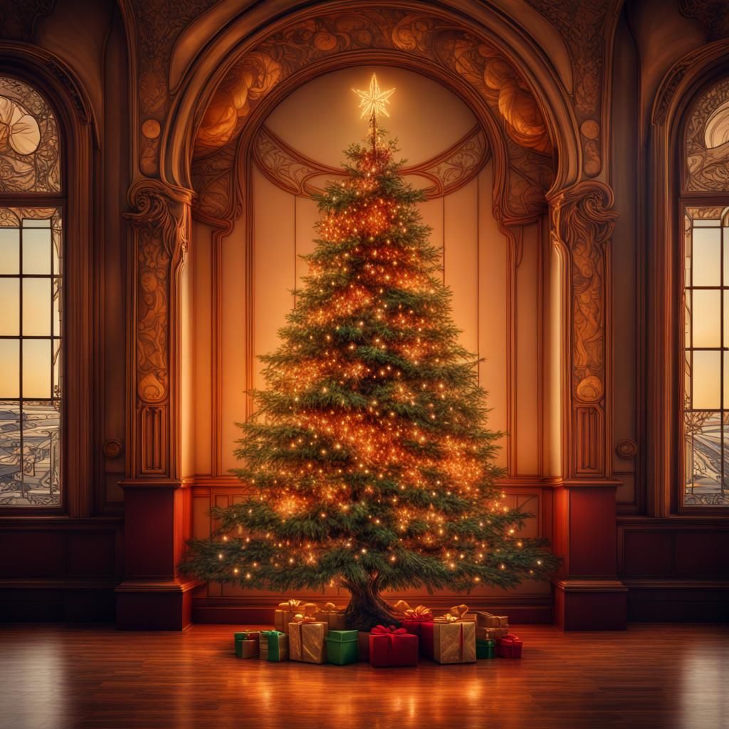 Art Nouveau Christmas Tree in Warm Tones