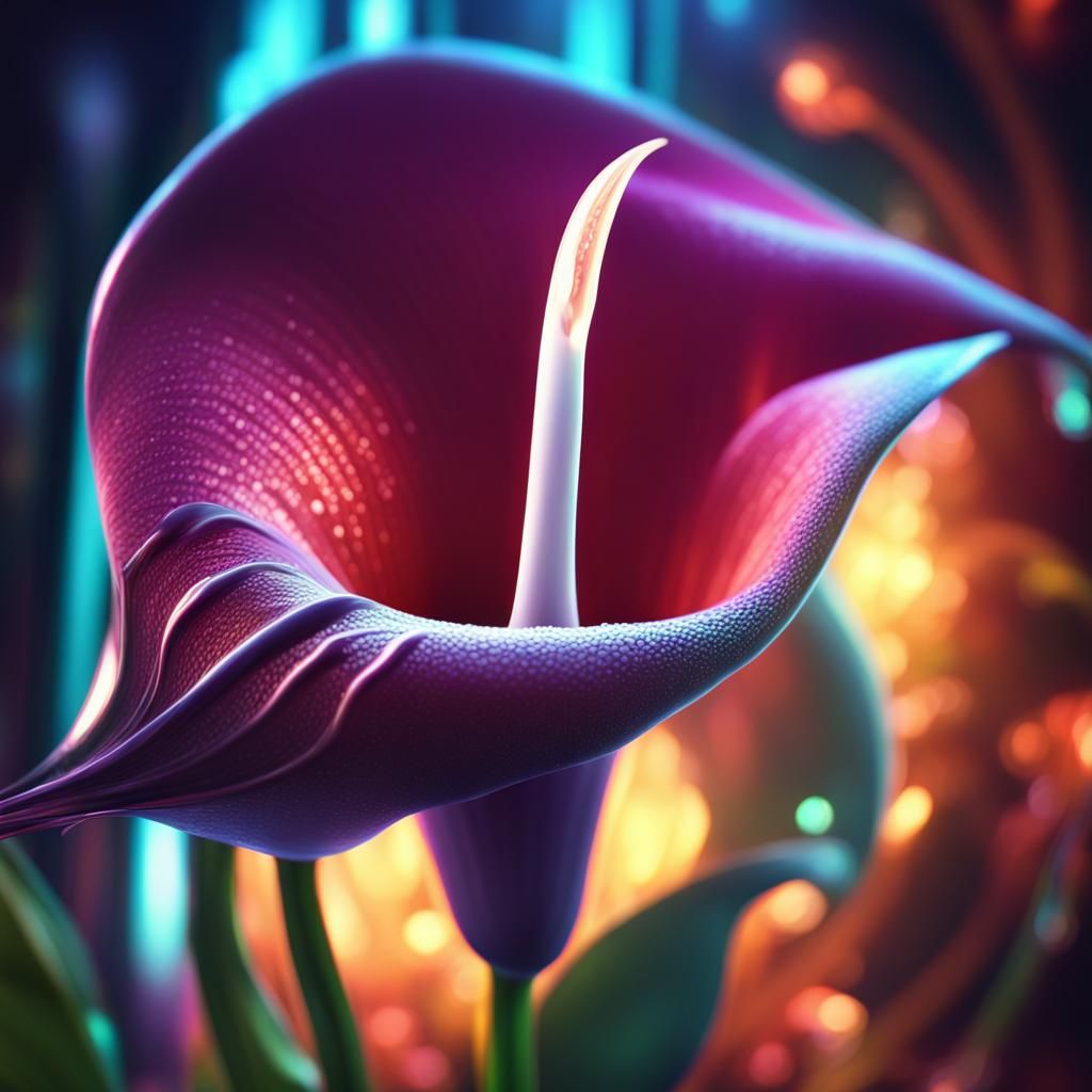 Arum Lily with Glass Blossom in Neon Fantasy Style