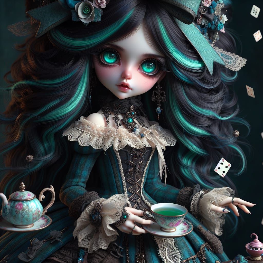 Enchanting Victorian-Gothic Doll in Dreamlike Wonderland