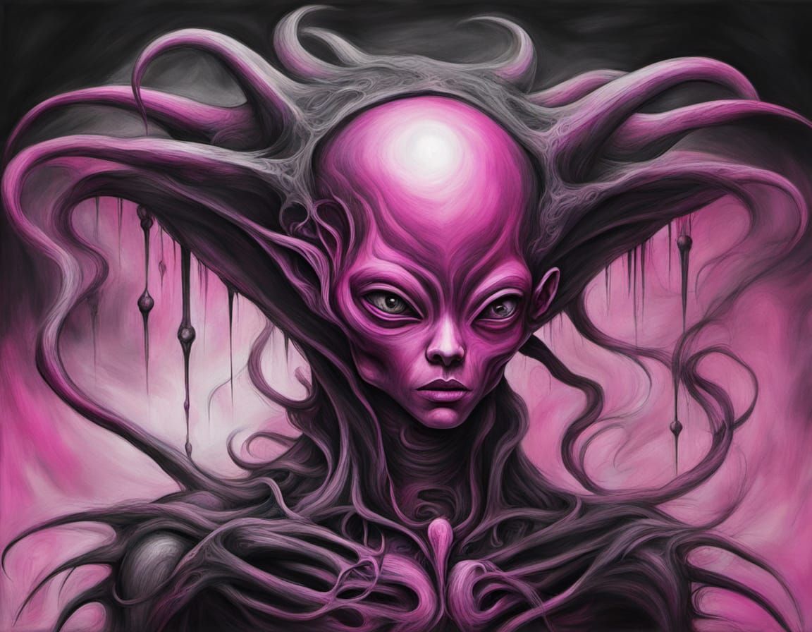 Freaky Magenta Alien in Surrealist Painting Style