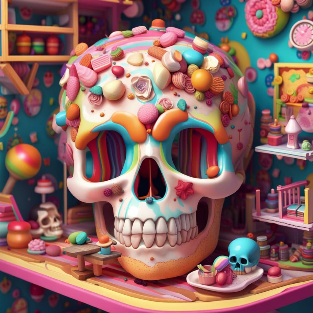 Fairy Bedroom Inside Candy Skull in Digital Art
