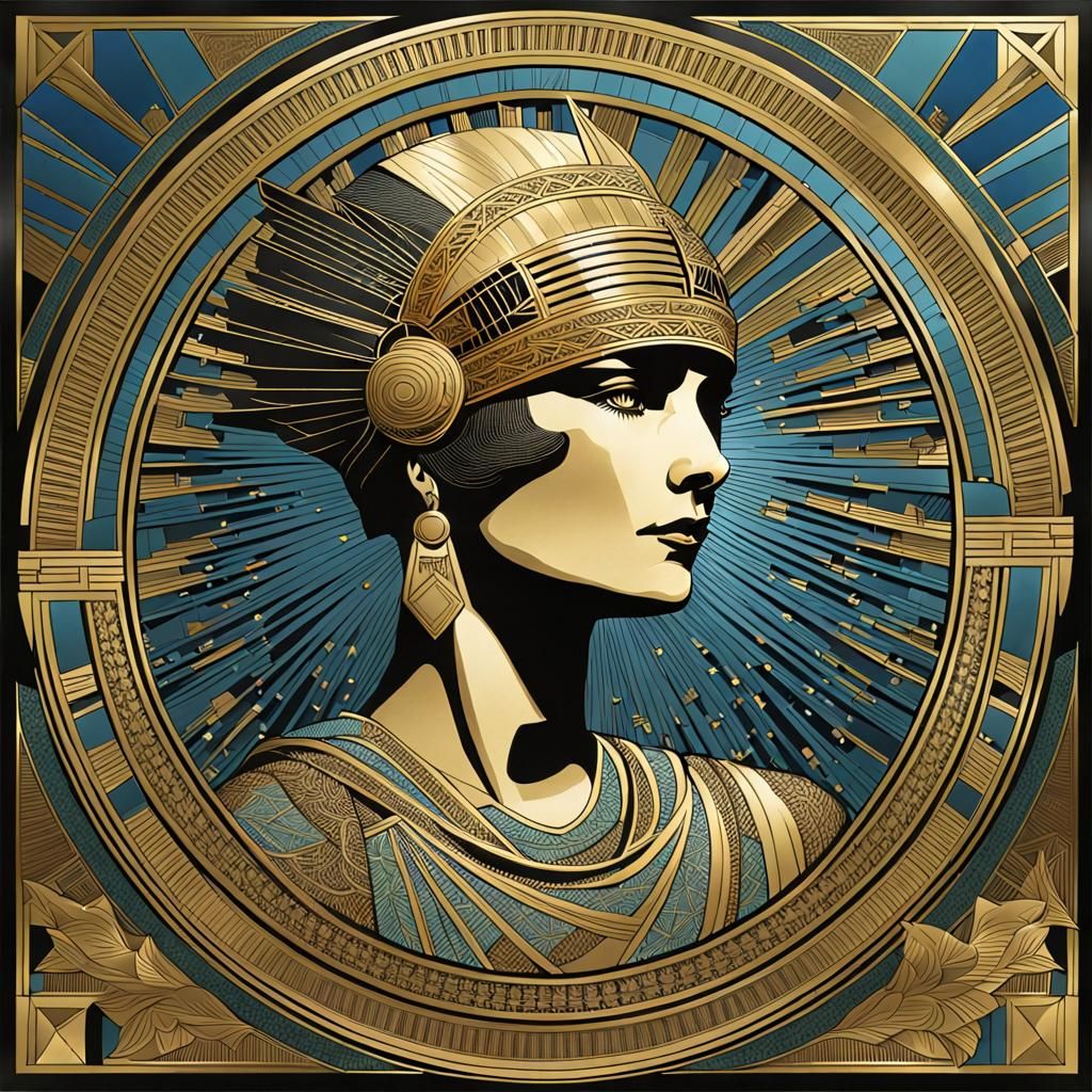 Goddess of Victory: Geometric Steel Engraving Portrait