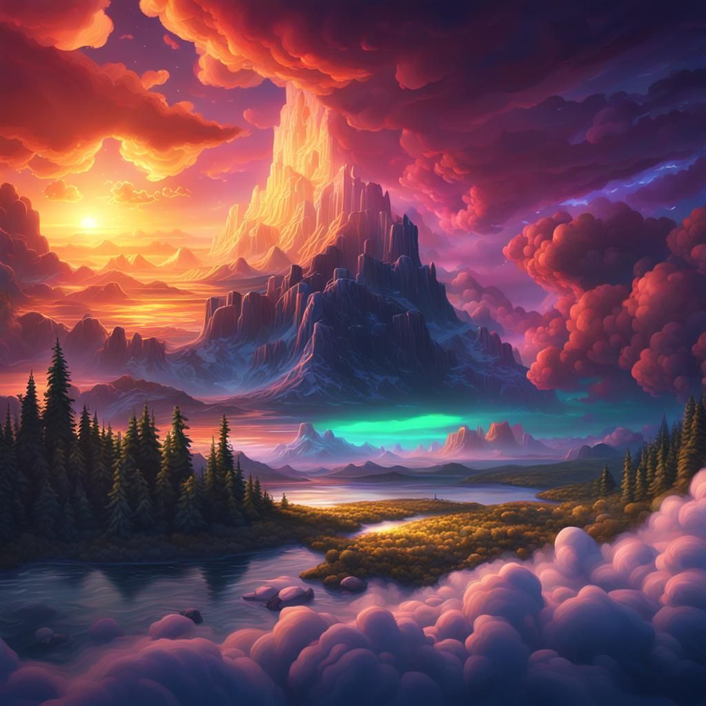 Aurora Borealis Meets Sunset: Fantasy Concept Art