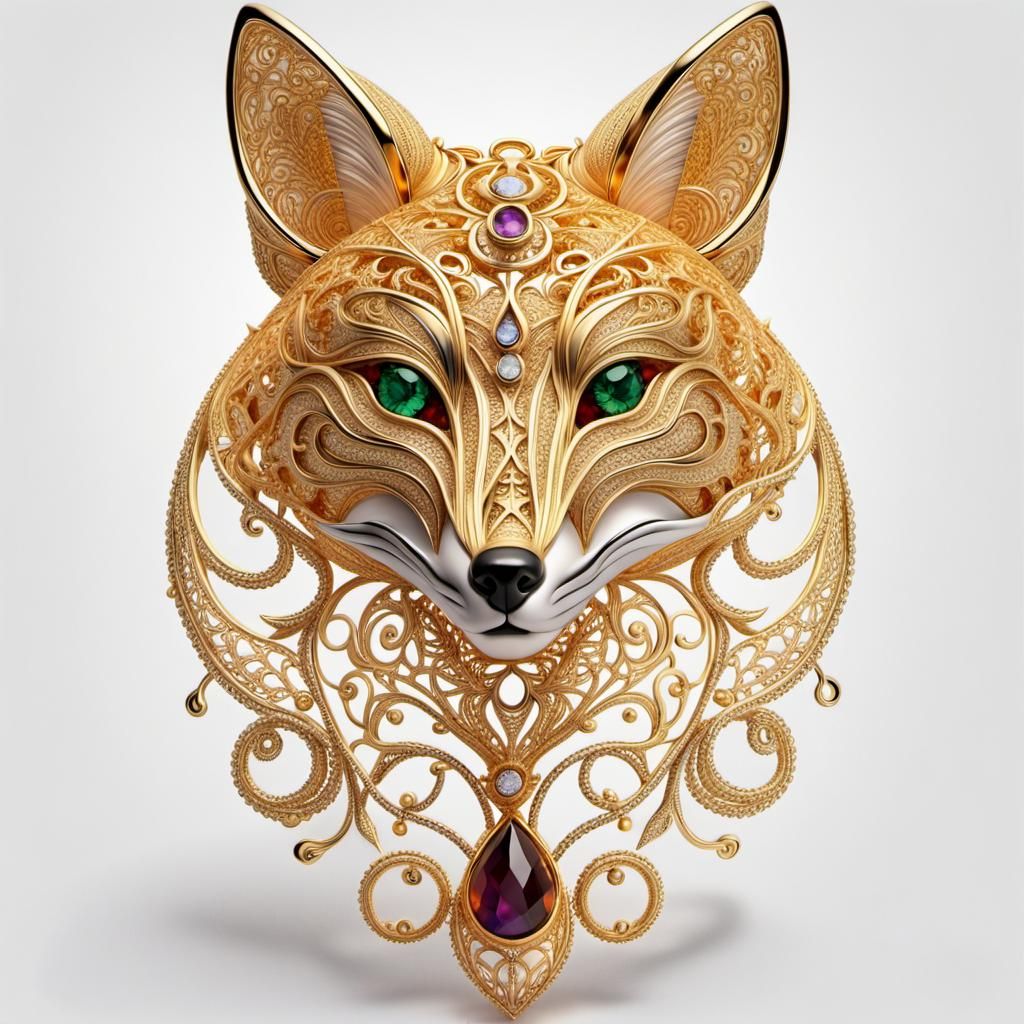 Gemstone Fox Gold Filigree Masterpiece