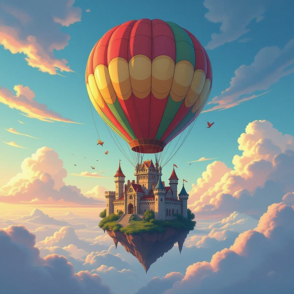 Manga-Inspired Castle in a Vibrant Balloon
