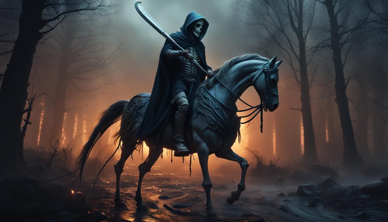 Death Rides: Skeleton Horseman with Glowing Scythe