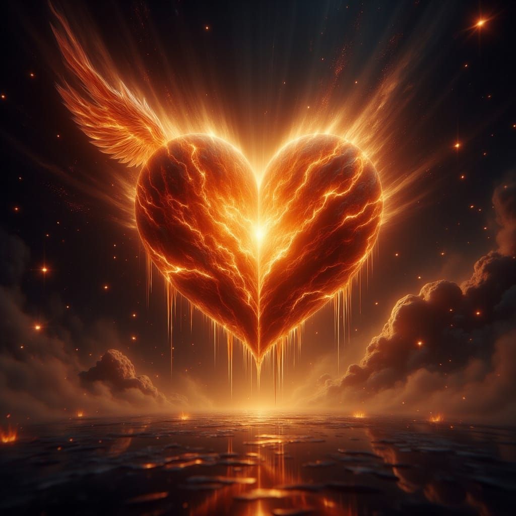 Cosmic Heart with Wing in Dark Fantasy Style