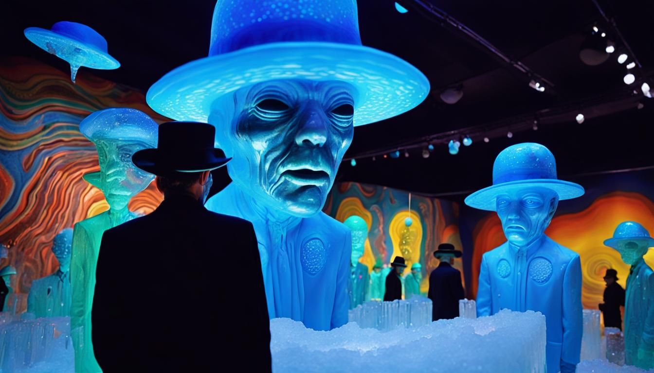 Surreal Alien Gathering at Ice Sculpture Exhibit
