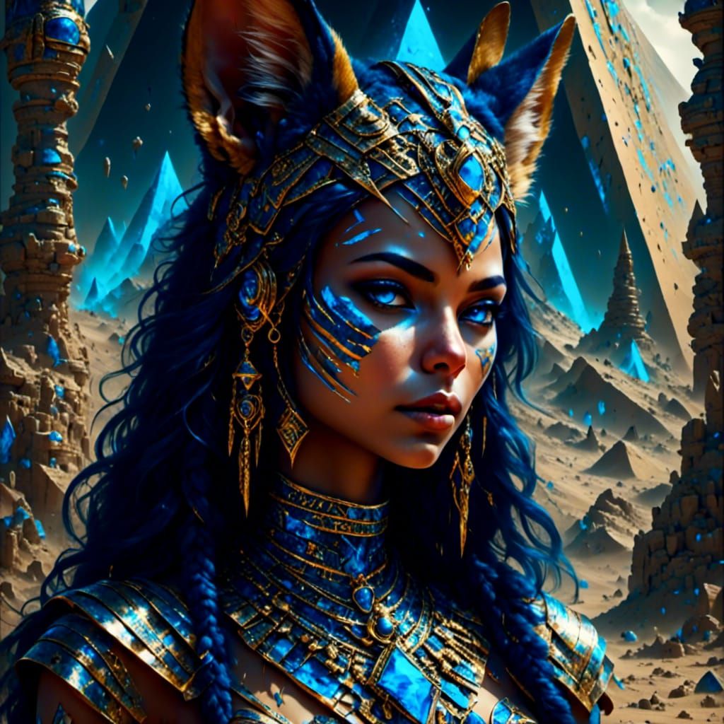 Portrait Egyptian female human-cat goddess Bastet
