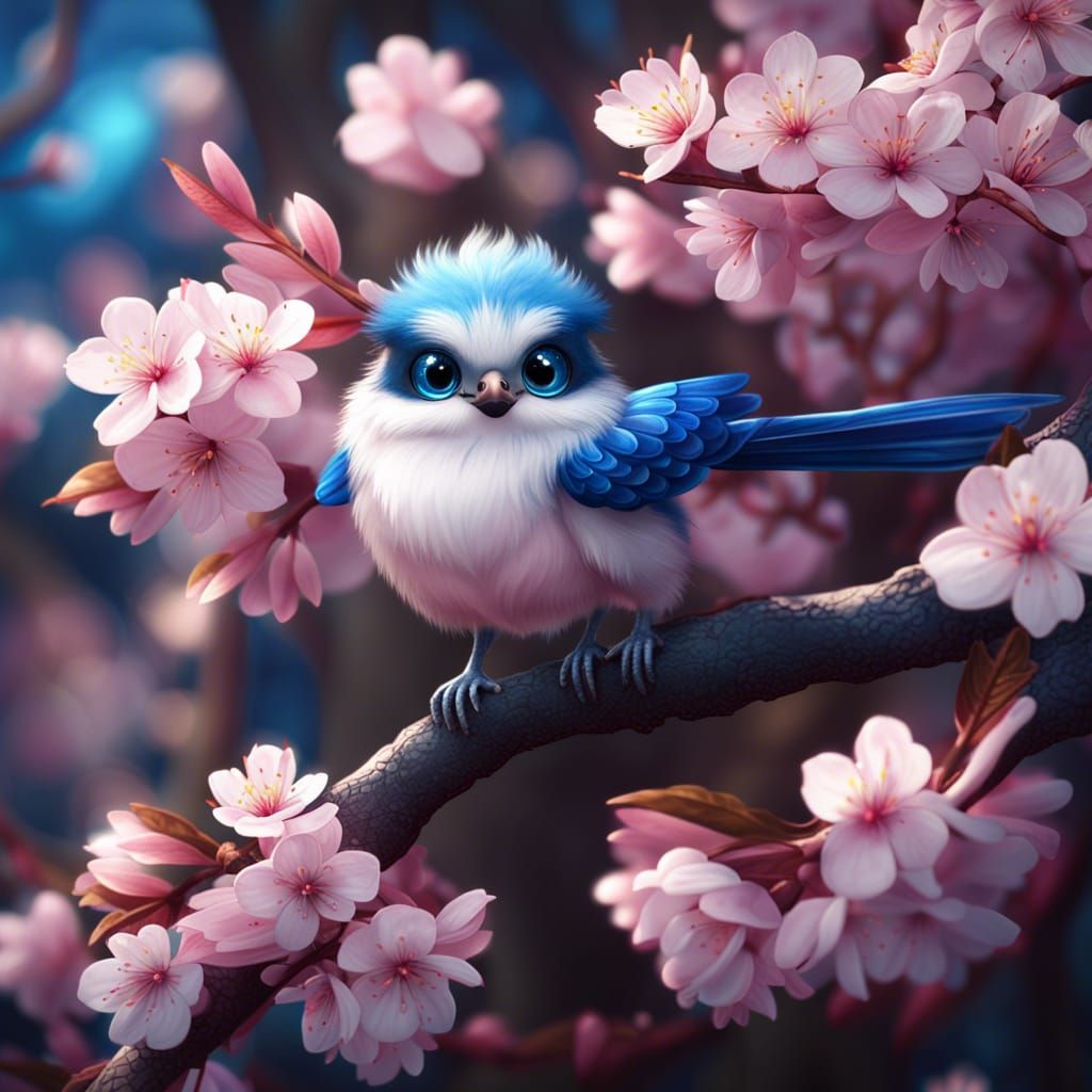 Adorable Fantail on Cherry Blossom Tree