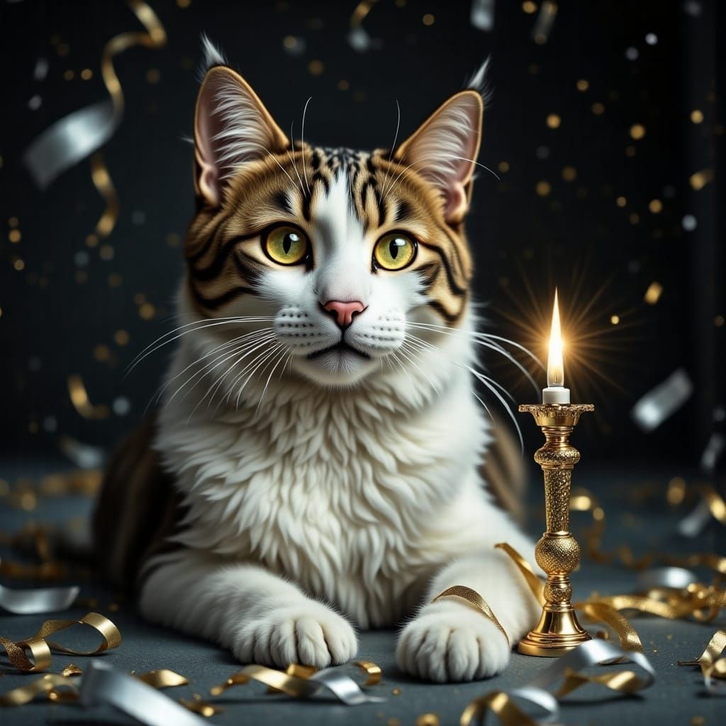 Celebrate a Tabby and White Angora Cat's 4th Birthday in Hyp...