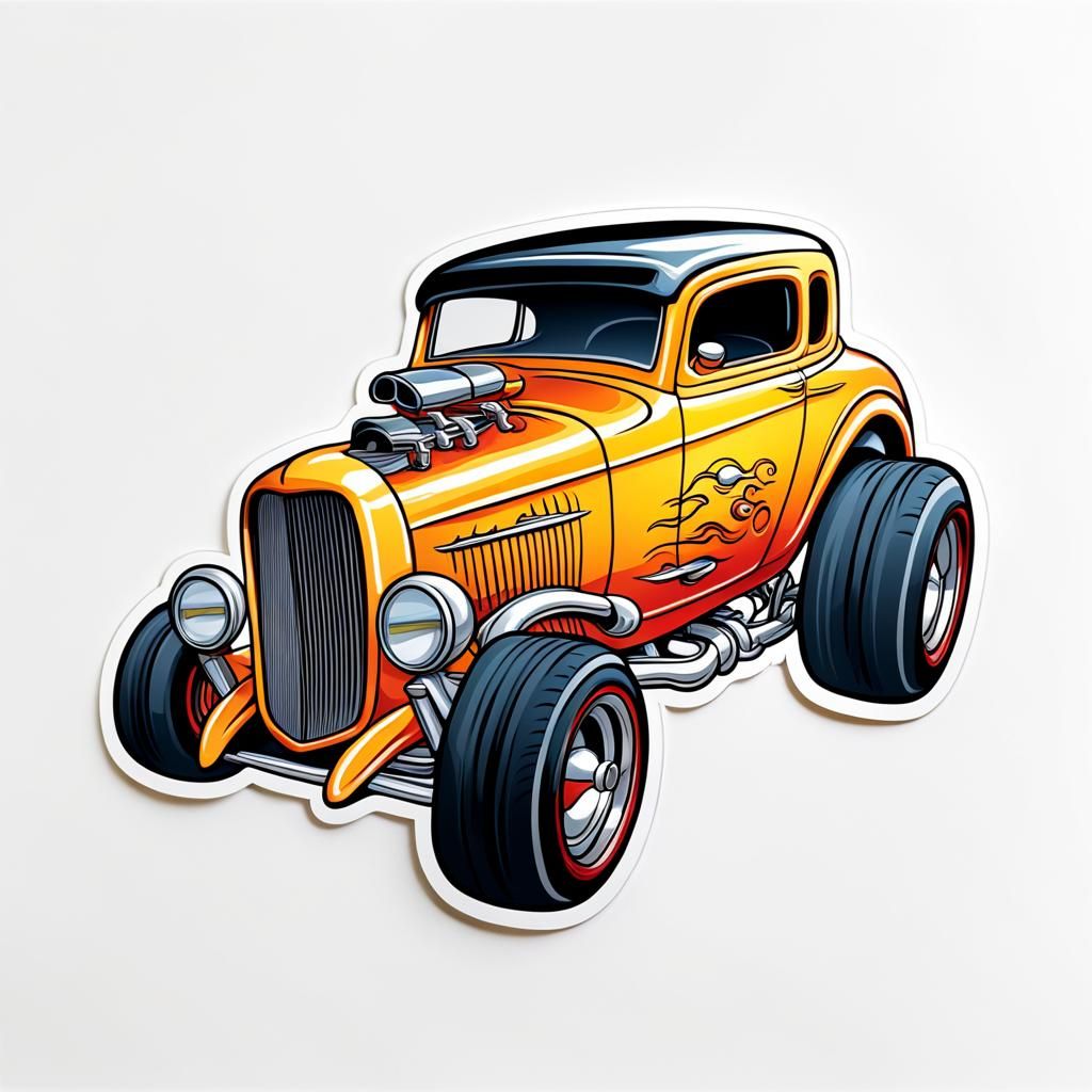 Cartoon Hot Rod Sticker in Ed Roth Style