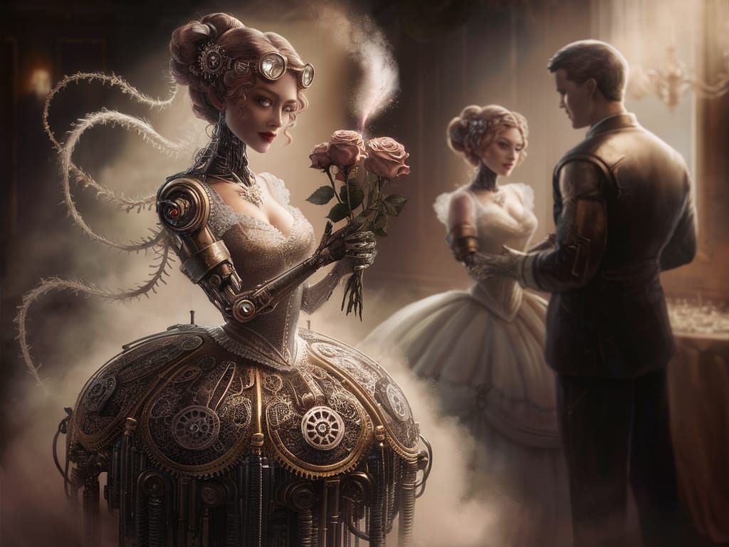 Steampunk Southern Belle Longs for Mechahero in Ballroom