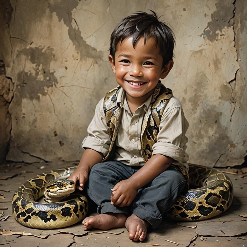 Boy with Python: A Heartwarming Image