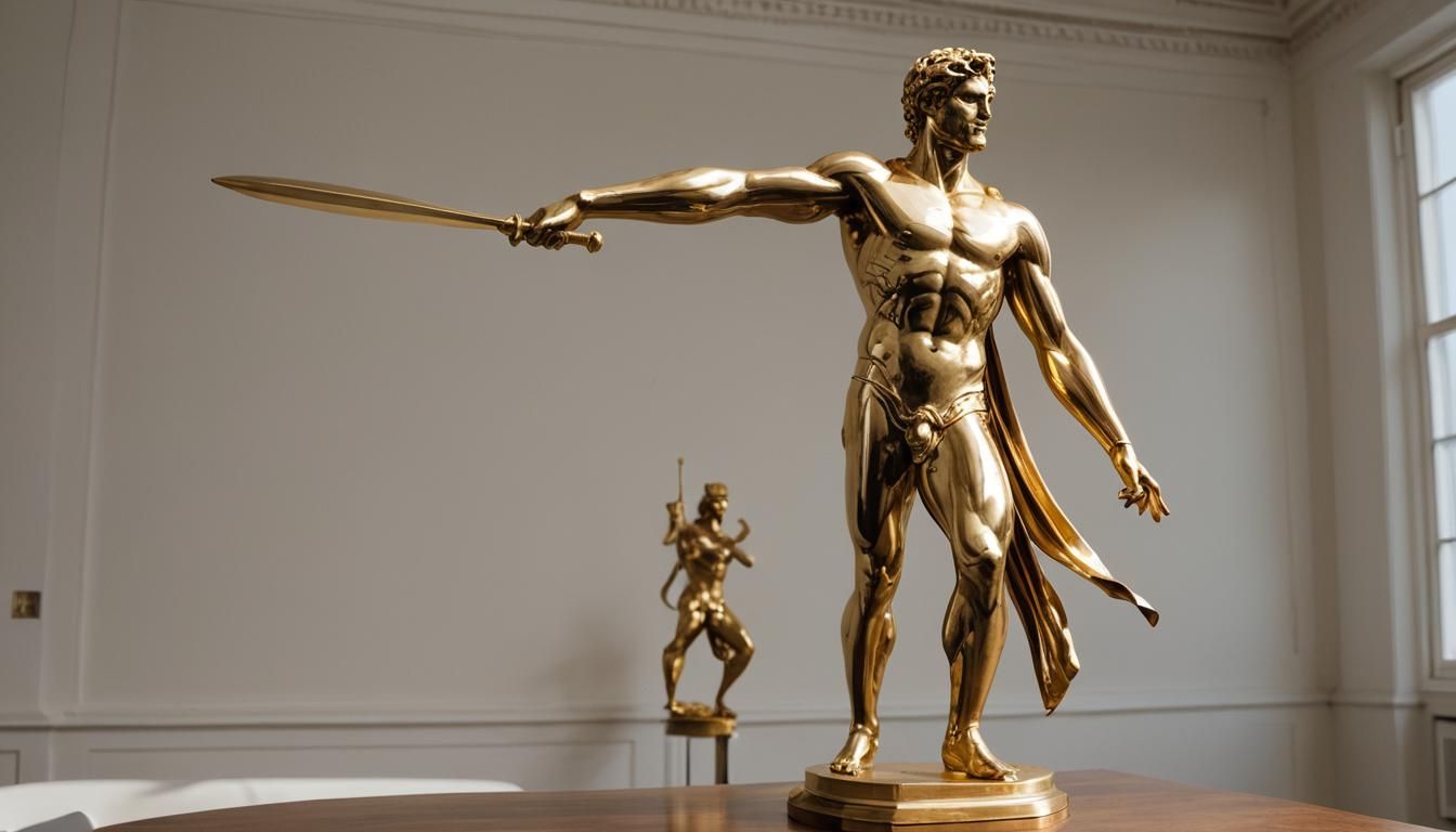 Gold Statue of Greek God Throwing Javelin