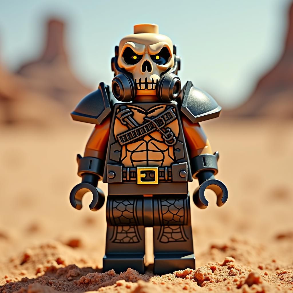 Immortan Joe as LEGO Minifig in Dystopian Wasteland