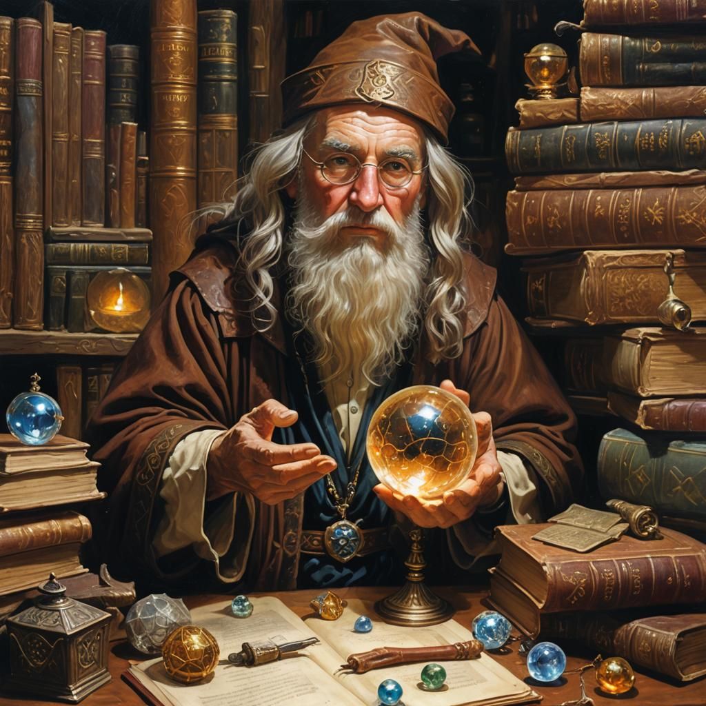 Wizard with Crystal Orb in Imaginative Realism Style