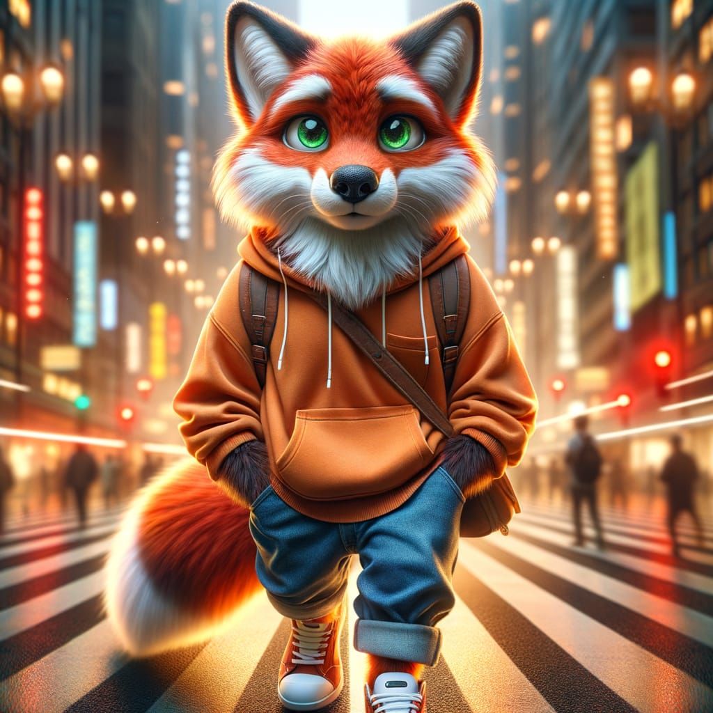 Vibrant City Fox in 3D Digital Art Style