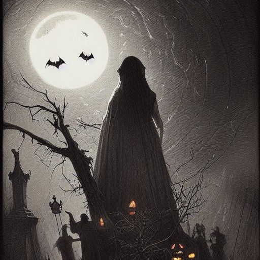 Gothic Halloween Celebration in Horror Illustration Style