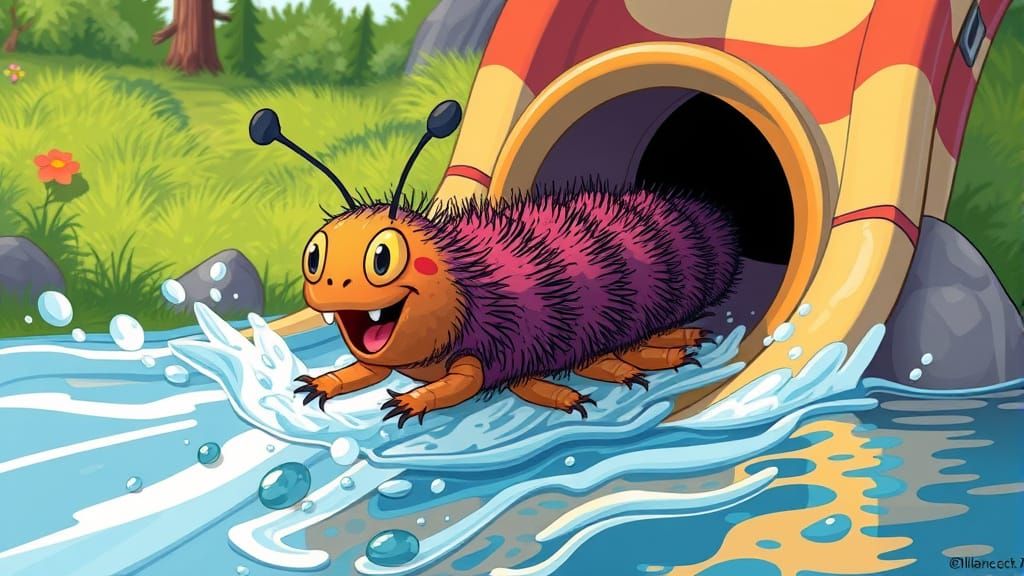 Cartoon Caterpillar's Water Slide Adventure
