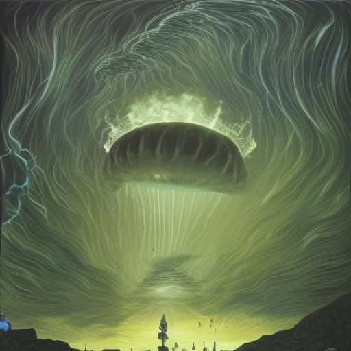 Electrified Crown Over Lovecraftian Map: Sci-Fi Romanticism