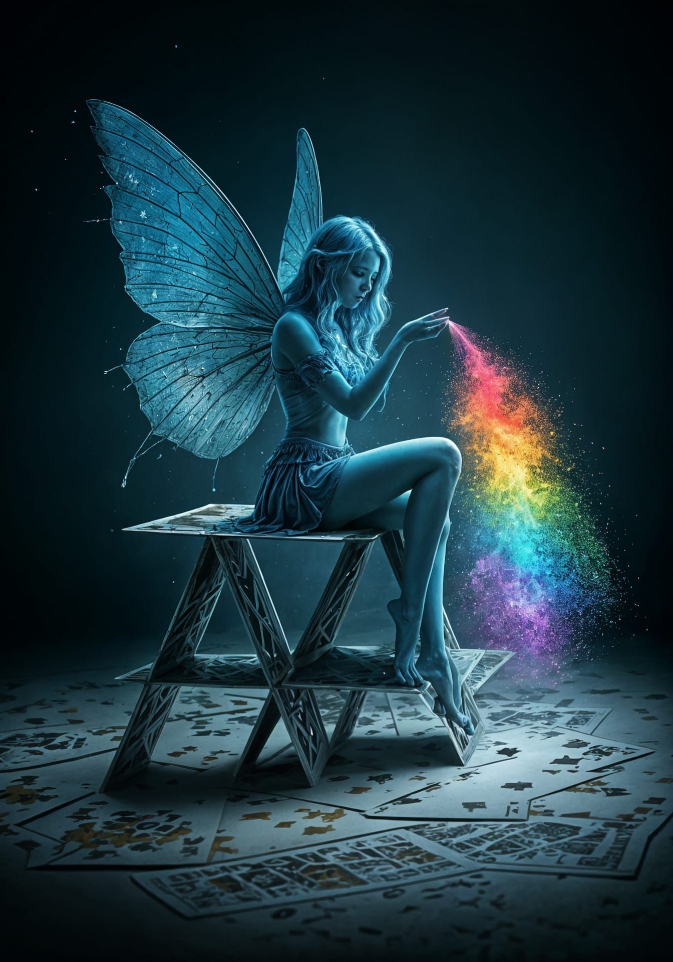 Blue Fairy Sprinkling Rainbow Dust on Cards