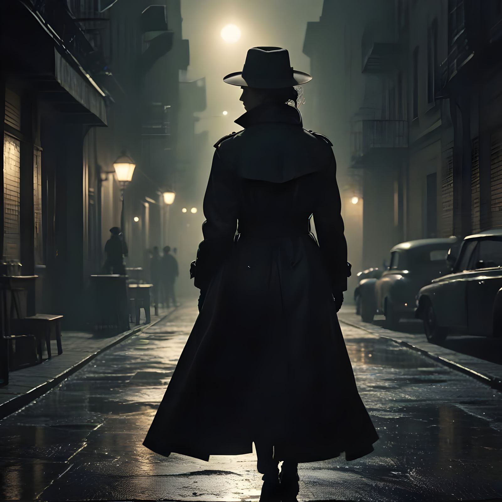 A Mysterious Figure in Film Noir Style