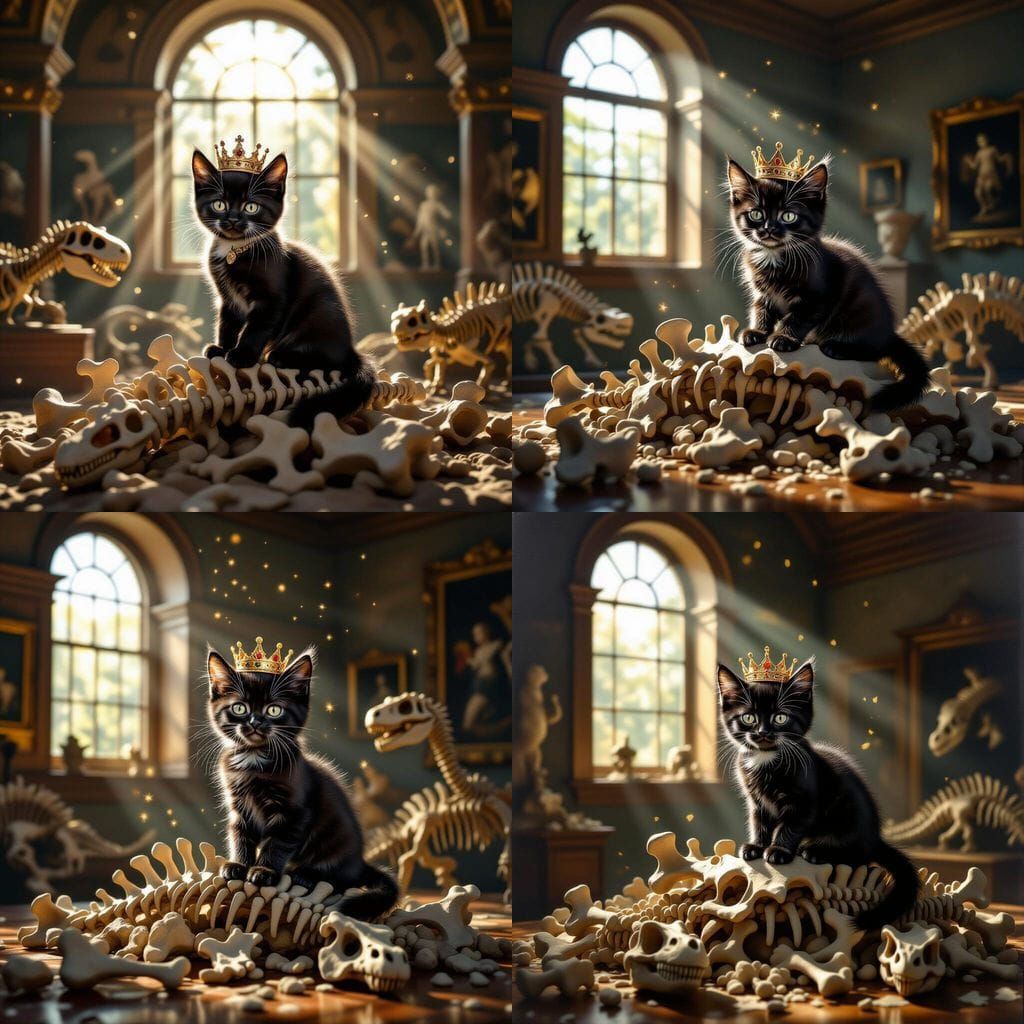Crowned Kitten on Dinosaur Bones: Renaissance Portrait