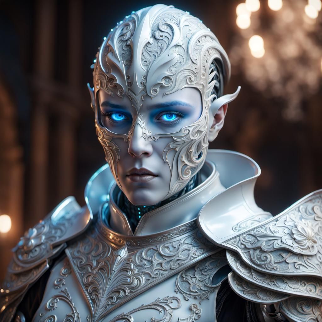 Android with Ghost in Ornate Armor, Digital Art