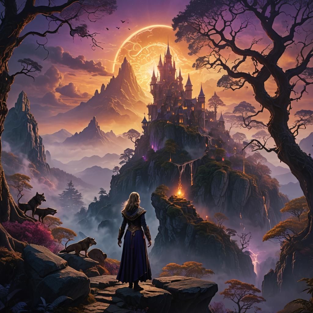 Epic Fantasy Sorceress on Mystical Mountain