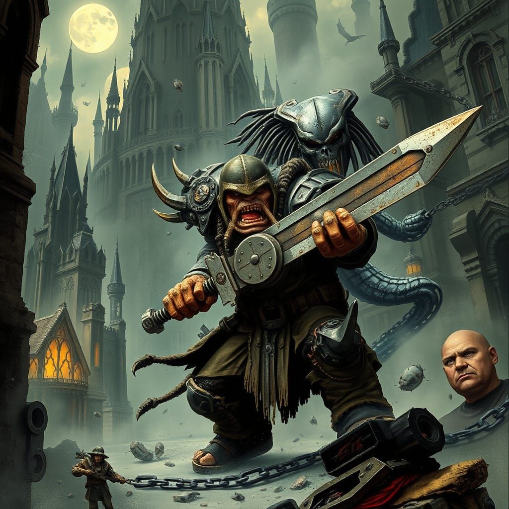 Gothic Ork Battles Techno Predator in Pratchett-Inspired Cit...