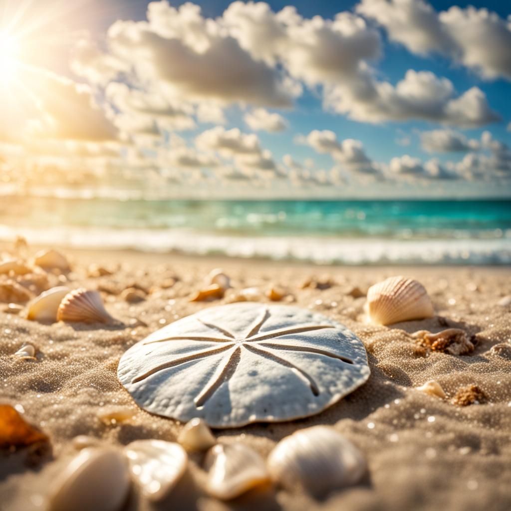Beach Scene with Sand Dollar in Divine Sunlight