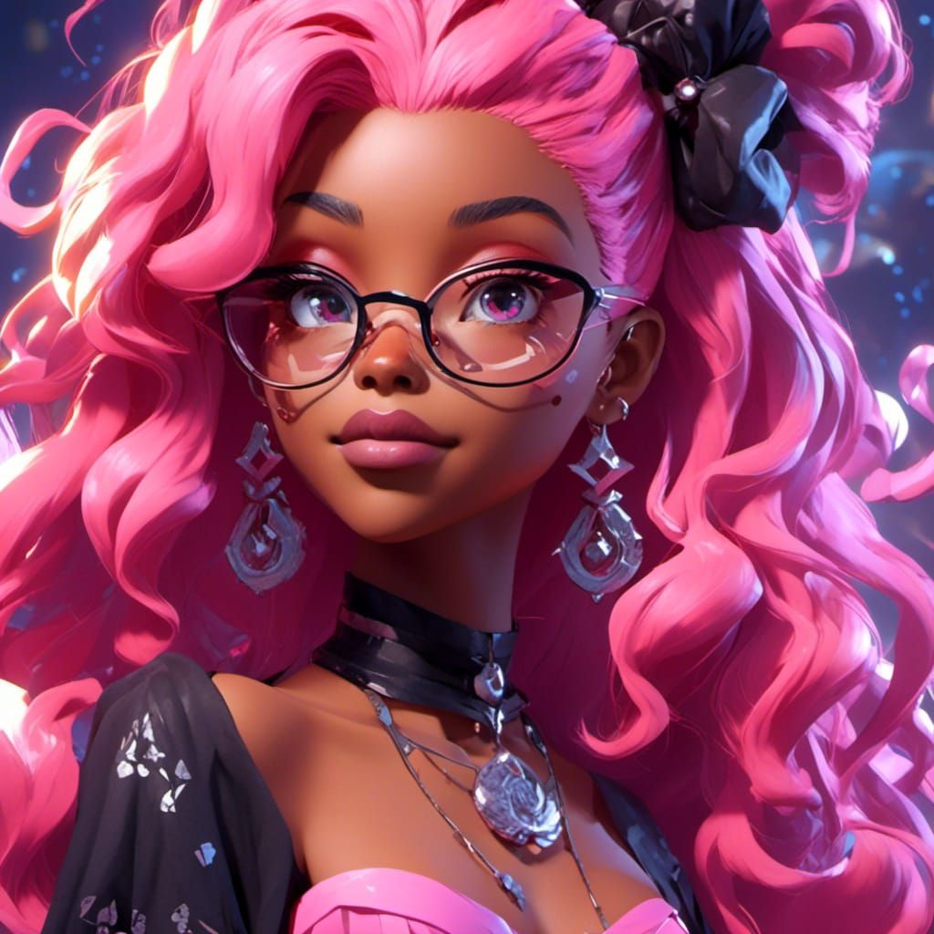 Elegant Anime Woman with Pink Hair in Cel-Shaded Style