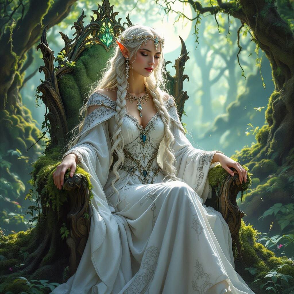 Ethereal Elven Queen in Enchanted Forest