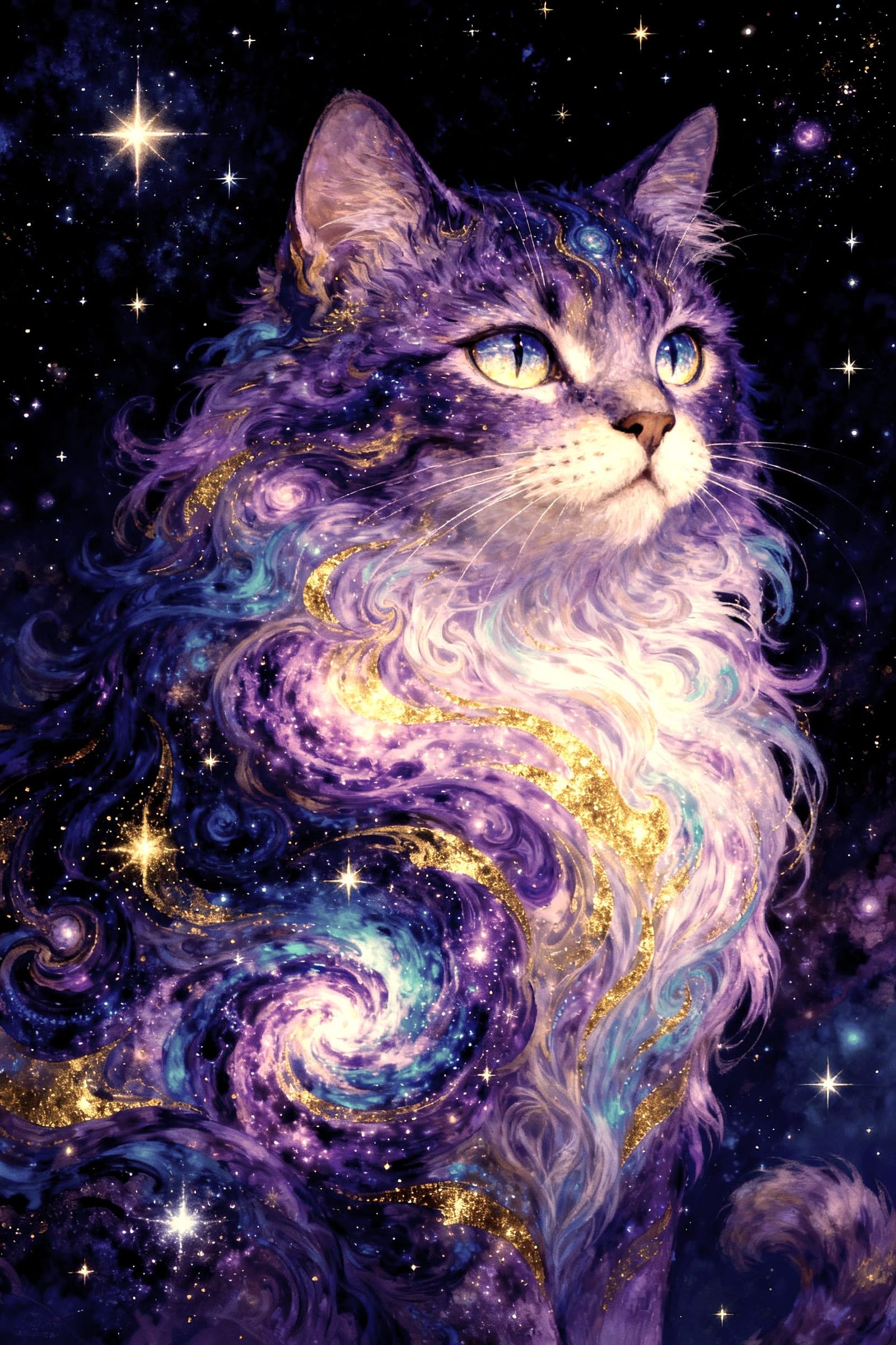 Ethereal Cat with Nebula Fur and Starlight Eyes