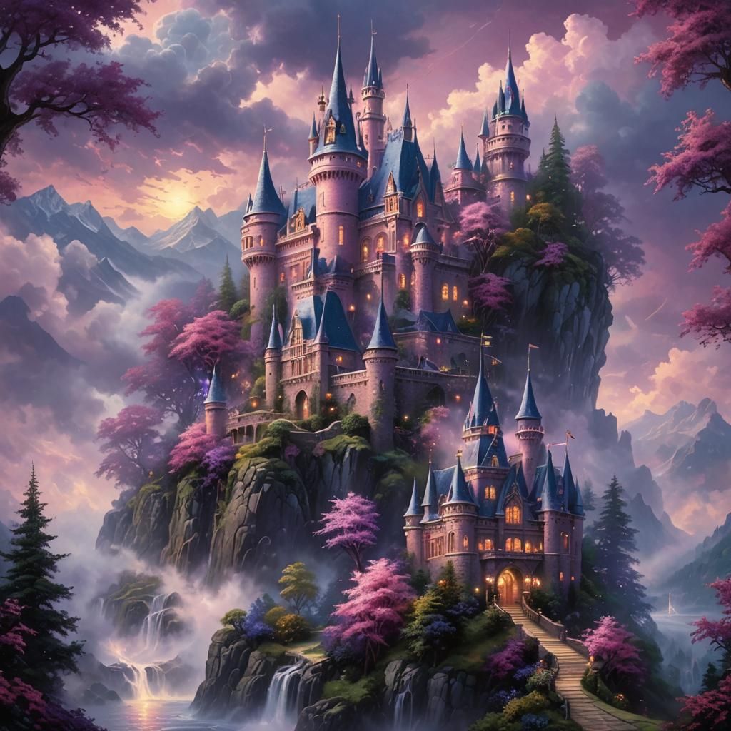 Pink and Purple Castle in Dark Academia Style
