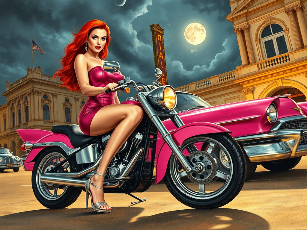 Voluptuous Woman on Harley in Havana, Impressionist Style