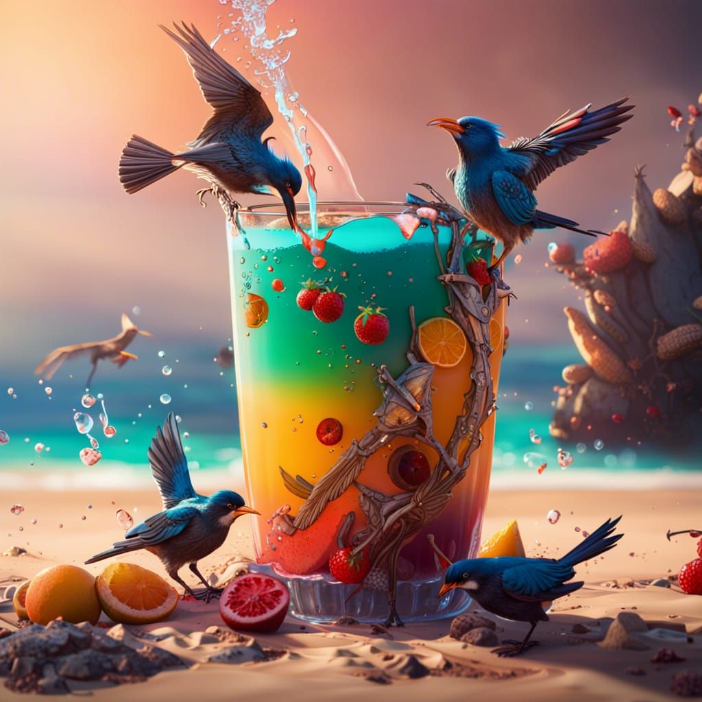 Birds Enjoying Summer Juice on the Beach