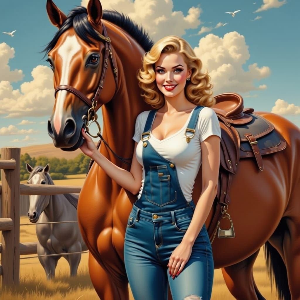 County Fair Winner: Woman and Horse in Oil Painting Style