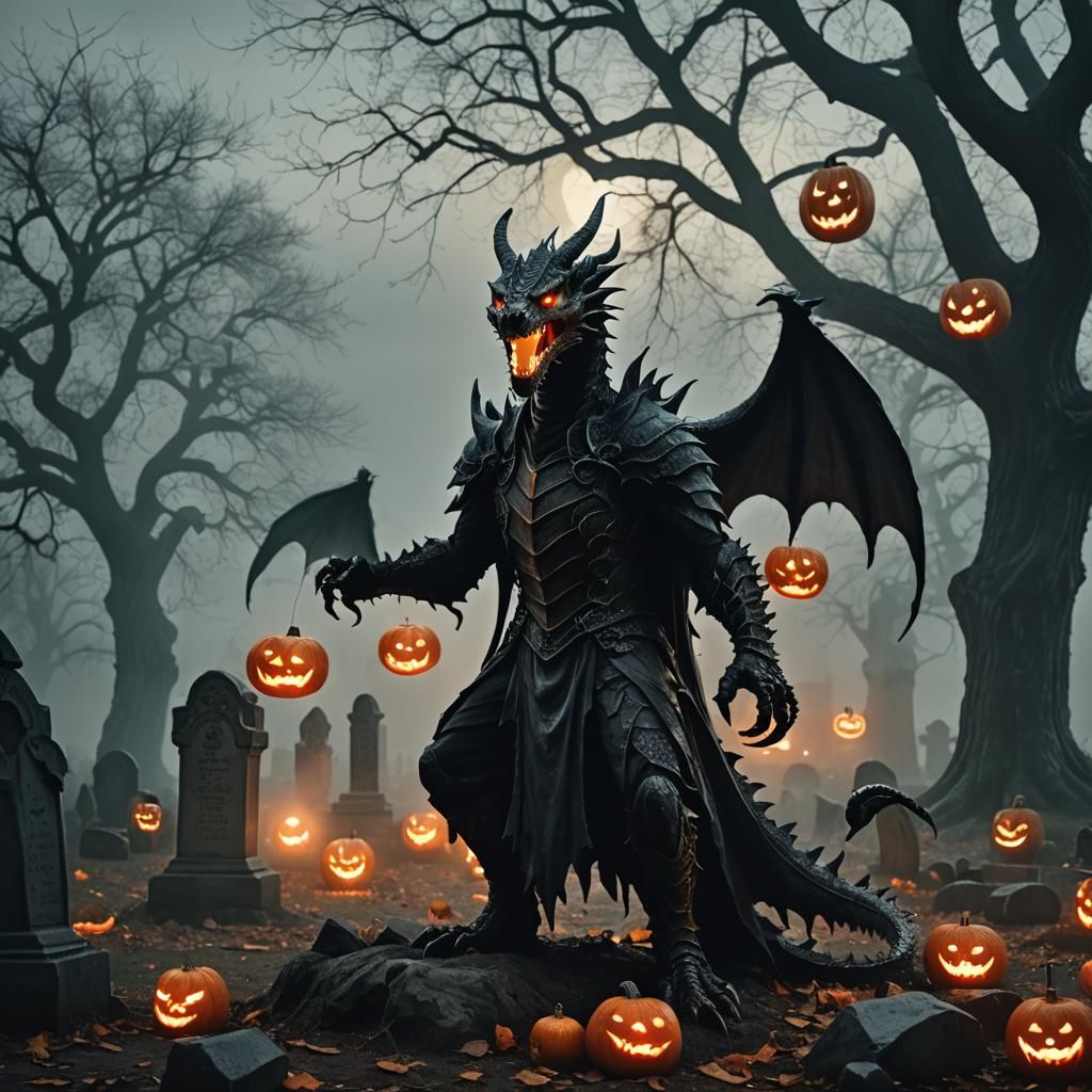 Wyvern Dragon in Moonlight with Grim Reaper